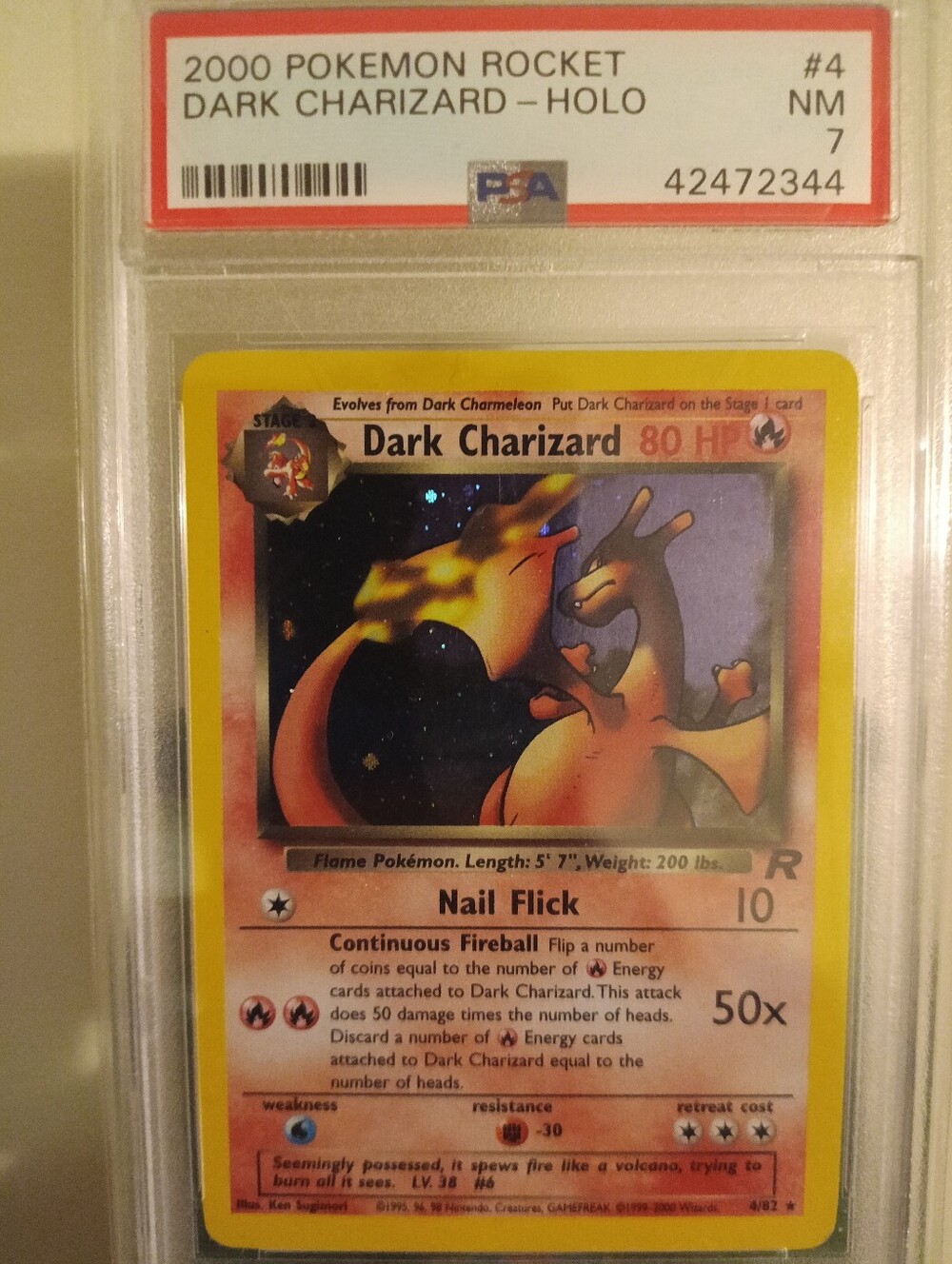2000 POKEMON ROCKET #4 DARK CHARIZARD-HOLO NM PSA 7